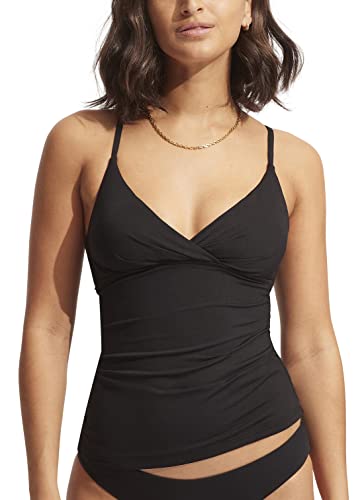 Photo 1 of Seafolly Women's Standard Wrap Front Tankini Top Swimsuit, Eco Collective Black, 4

