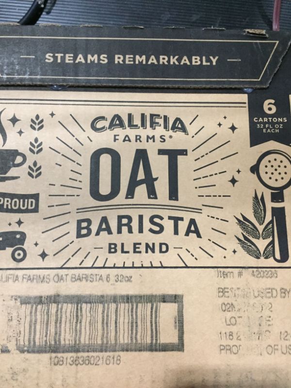 Photo 2 of Califia Farms - Oat Milk, Unsweetened Barista Blend, 32 Fl Oz (Pack of 6) | Shelf Stable | Non Dairy Milk | Creamer | Vegan | Plant Based | Gluten-Free | Non-GMO
best by may 2022