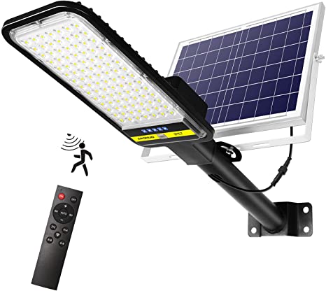 Photo 1 of APONUO Solar Street Lights Outdoor,100W Solar Street Light Outdoor Dusk to Dawn Lamp 98 LEDs 7000K Motion Sensor Light with Remote Control Pole Security Led Flood Light for Yard, Garden, Patio
