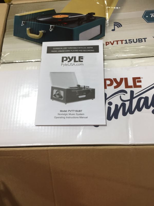 Photo 3 of PYLE PVTT15UBT - Bluetooth Vintage Classic-Style Turntable Speaker System, Vinyl-to-MP3 Recording, CD Player, AM/FM Radio, MP3/USB/SD Readers
