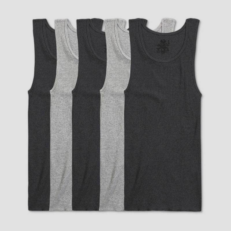 Photo 1 of Fruit of the Loom Men's Black and Gray a-Shirts, 5 Pack, Size XL