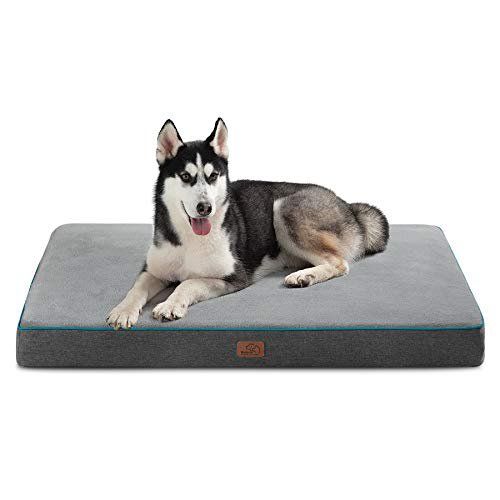 Photo 1 of Bedsure Large Orthopedic Dog Bed for Large Dogs - Memory Foam Waterproof Dog Bed for Crate with Removable Washable Cover and Nonskid Bottom - Plush Flannel Fleece Top Pet Bed, Grey
