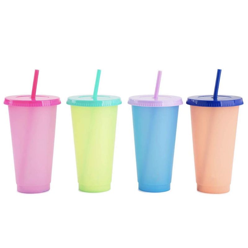 Photo 1 of Color Changing Tumbler & Straw Set. 24 oz. 4 Pack (Colors Vary)