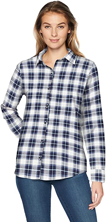 Photo 1 of Amazon Essentials Women's Classic-Fit Long-Sleeve Lightweight Plaid Flannel Shirt, Large