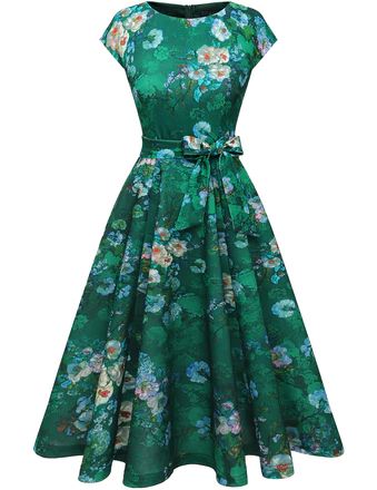 Photo 1 of Dresstell Women's Prom Tea Dress Vintage Swing Cocktail Party Dress With Cap-Sleeves
