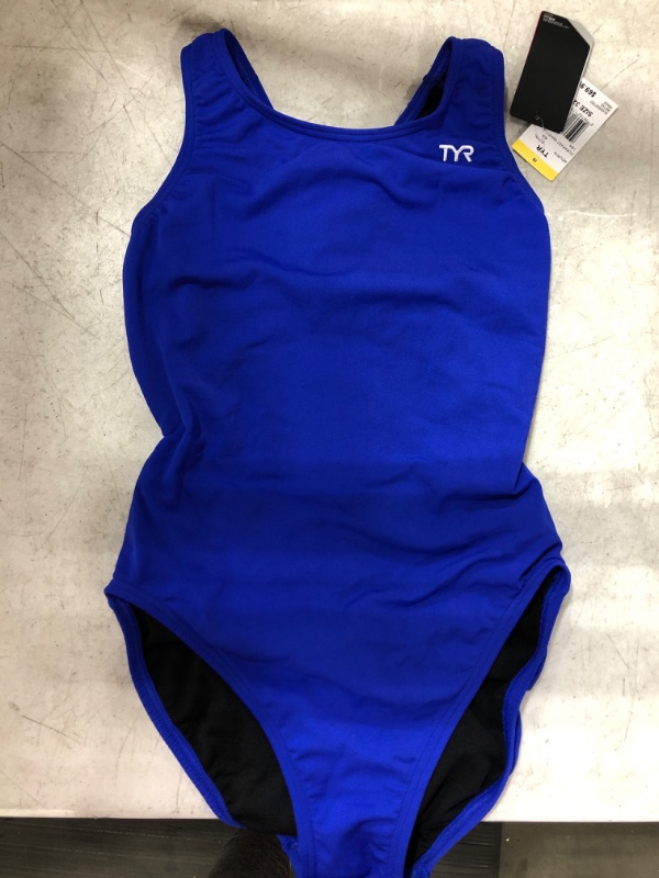 Photo 2 of SIZE 32 TYR Women's Solid Durafast Polyester Maxback Tank Swimsuit, Blue
