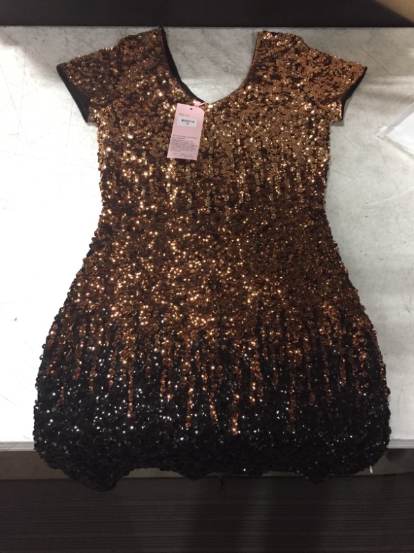 Photo 2 of MANER Women's Sequin Glitter Short Sleeve Dress (S)