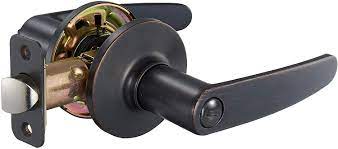 Photo 1 of AmazonBasics Straight Door Lever With Lock, Privacy, Oil Rubbed Bronze