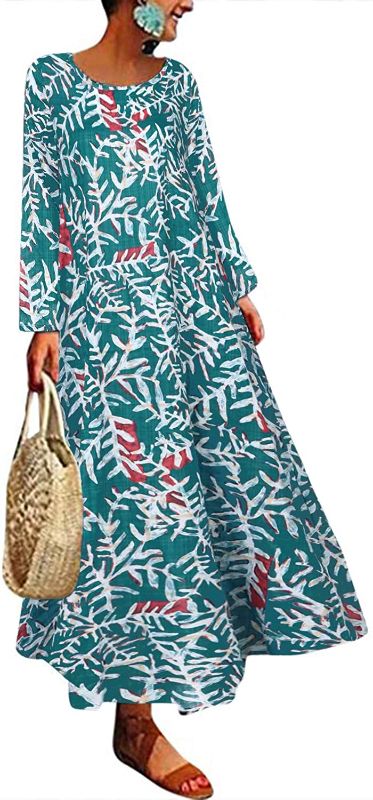 Photo 1 of kenoce Women Casual Loose Dress Vintage Cotton Linen Dresses Long Sleeve Maxi Dress Oversize Printed Autumn
SIZE MEDIUM  