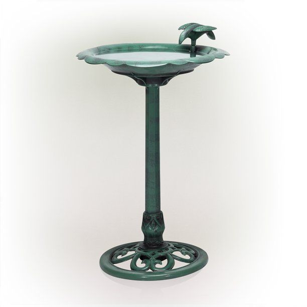 Photo 1 of Alpine Corporation 30-Inch Outdoor Plastic Bird Bath and Feeder, Green
