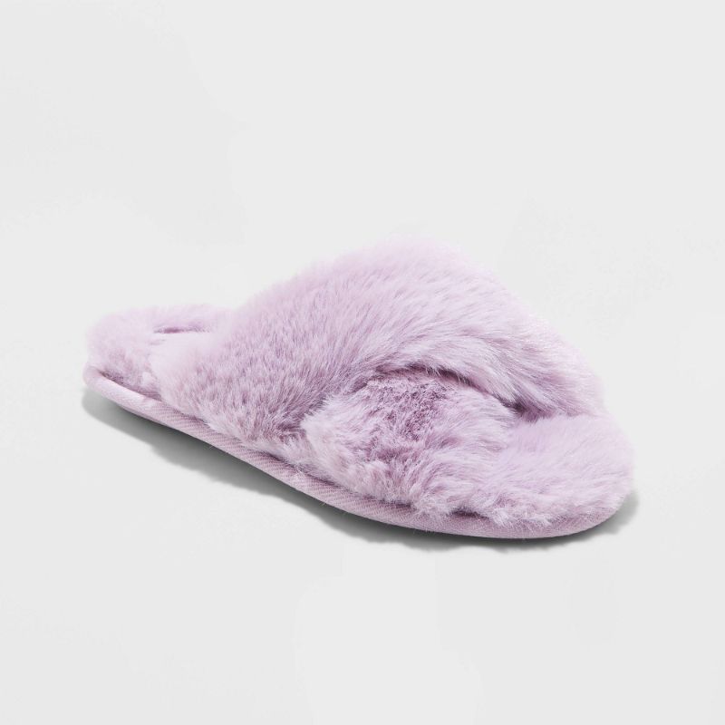 Photo 1 of [Size Medium] Girls' Brooklyn Crossband Fur Slippers - Cat & Jack™

