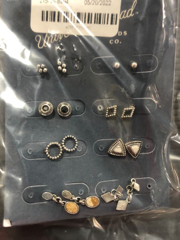 Photo 2 of Delicate and Geometric Semi-Precious Mix Stud Earring Set 8pc - Universal Thread™ Silver

