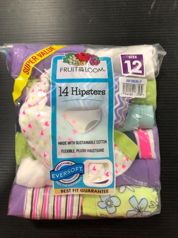 Photo 2 of [Size 12] Fruit of the Loom Girls' 14pk Cotton Hipster - Colors May Vary 
