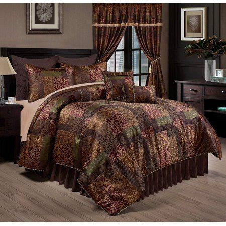 Photo 1 of Chezmoi Collection Amelia 9-Piece Floral Jacquard Patchwork Comforter Set CALI KING 