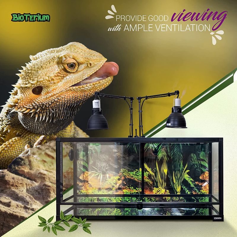 Photo 1 of BIOTERIUM Reptile Tank Glass Tank for Reptiles with Terrarium Background | Ideal to Use As Lizard Tank, Snake Cage, and Gecko Enclosure