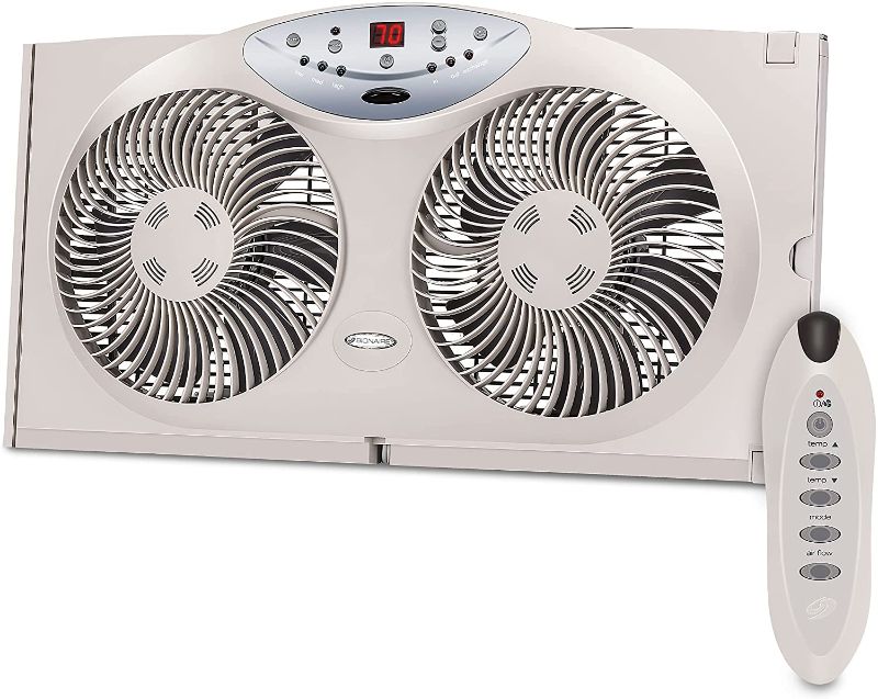 Photo 1 of Bionaire Window Fan with Twin 8.5-Inch Reversible Airflow Blades and Remote Control, White
