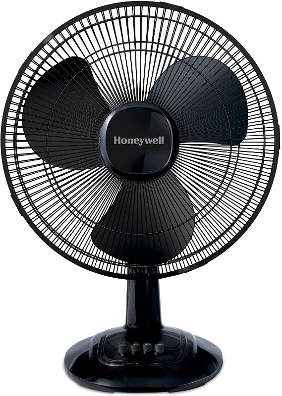 Photo 1 of Honeywell Comfort Control Oscillating Table Fan Adjustable Tilt Head With 3 Speeds & Removeable Grill
