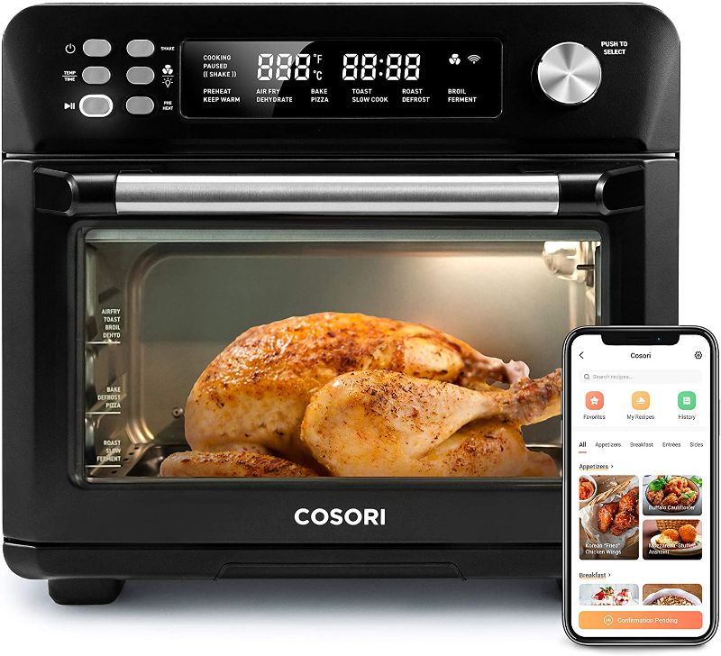 Photo 1 of COSORI Air Fryer Toaster oven XL 26.4QT, 12-in-1, Roast, Bake, Broil, Dehydrator, Recipes & Accessories Included, Large Convection Countertop Oven 1800W, Work with Alexa, ETL Listed, CS100-AO, Black
