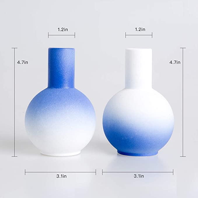 Photo 2 of 
Ceramic Vase Skagele White Blue Small Vases, 2 Vase Set Modern Home Decoration Vase Book Shelf Bedroom Vase Decor for Living Room