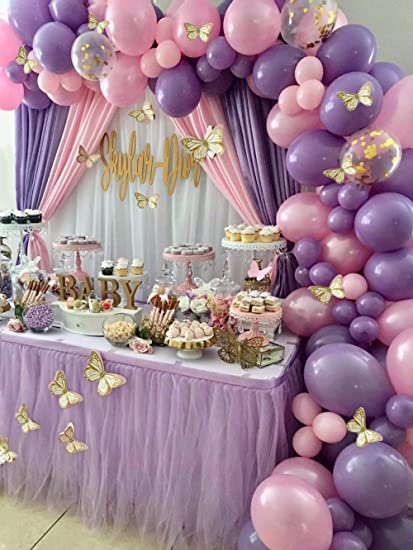 Photo 1 of 126Pcs Purple Gold Butterfly Fairy Balloon Baby Shower Birthday Party Decorations Supplies for Girl, Purple Baby Girl Balloon Garland Kit, Baby Shower Balloons Birthday Decorations for Girl Women