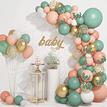 Photo 1 of 126PCS Sage Olive Green Blush Peach Balloon Garland Arch Kit - Orange White Green and Gold Balloons Eucalyptus for Tropical Wedding Jungle Safari Greenery Baby Shower Birthday Party Decorations