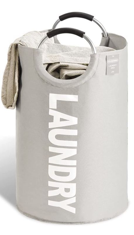 Photo 1 of 82L Large Laundry Hampers with Handles, Collapsible Tall Clothes Baskets, Washing Bag for Bathroom, Bedrooms, College Dorm (Light Grey)
