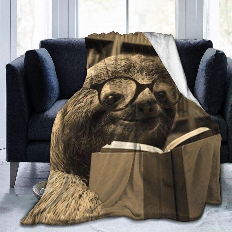 Photo 1 of Adults Children Extra Soft Blankets, Sloth Reading Books Keep Warm Throw Wrap King Size Throw Wearable Blankets, Camping Blankets (60x80inch)
