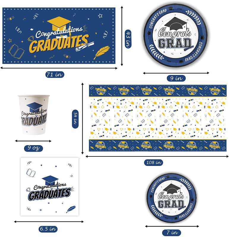 Photo 2 of 203 PCS Graduation Party Decorations 2022, Serves 50 Guests Graduation Plates and Napkins 2022 Graduation Party Supplies ,Graduation Banner Graduation Tablecloth,Cups with Gift Box,Graduation Napkins Plates
