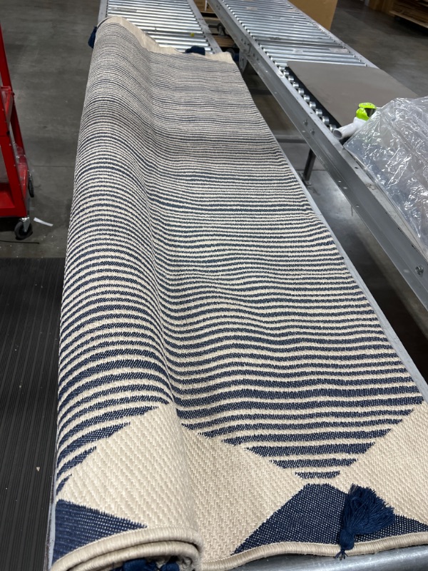 Photo 4 of 7' X 10' Linear Global Stripe Outdoor Rug Navy/Ivory - Project 62™
