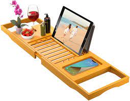 Photo 1 of  YEAKOO Bamboo Bathtub Tray Caddy - Expandable Bath Tray - Adjustable Organizer Tray for Bathroom - Luxury Bath Caddy Tub Table, Bathtub Accessories & Bathroom Gadgets (Natural)
