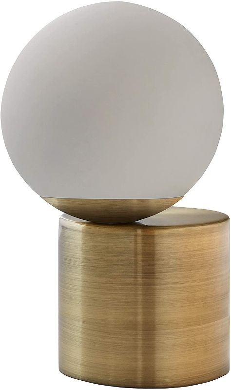Photo 1 of Amazon Brand – Rivet Modern Glass Globe Living Room Table Desk Lamp With LED Light Bulb - 7 x 10 Inches, Brass Finish
