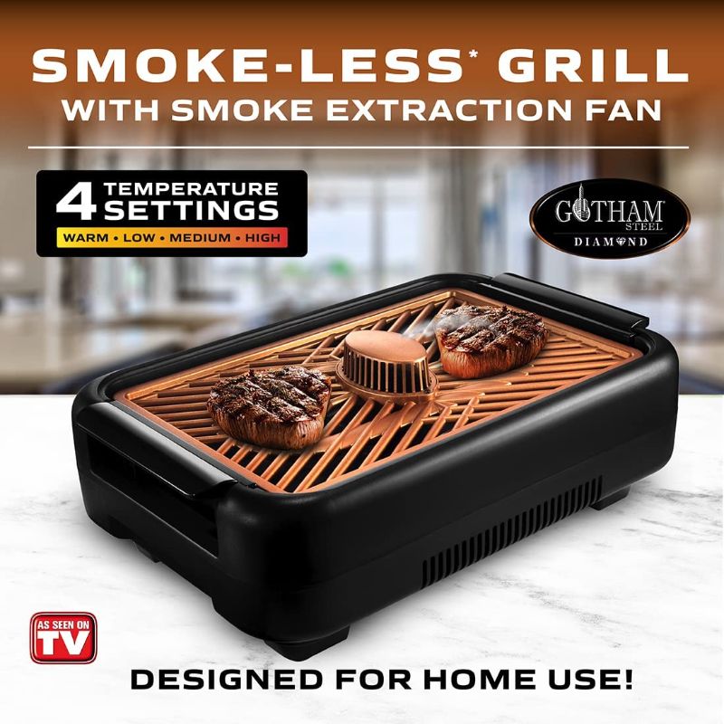 Photo 1 of GOTHAM STEEL Smokeless Grill Indoor Grill Ultra Nonstick Electric Grill Dishwasher Safe Surface, Temp Control, Metal Utensil Safe, Barbeque Indoor Grill
