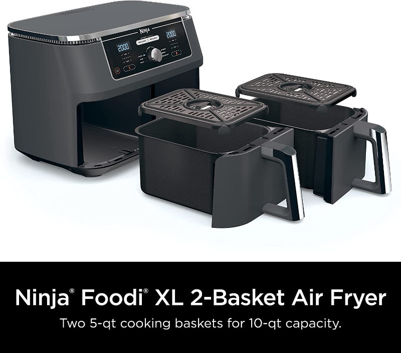 Photo 1 of Ninja DZ401 Foodi 10 Quart 6-in-1 DualZone XL 2-Basket Air Fryer with 2 Independent Frying Baskets, Match Cook & Smart Finish to Roast, Broil, Dehydrate & More for Quick, Easy Family-Sized Meals, Grey
