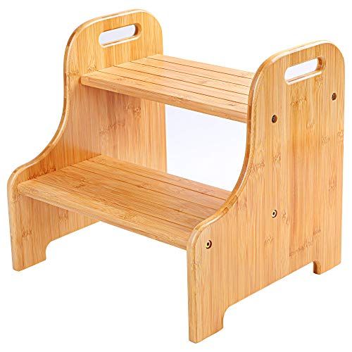 Photo 1 of Bamboo 2 Step Stool with Non-Slip Step Treads and 2 Cutout Handles
