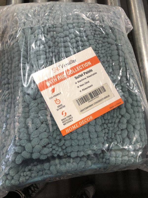 Photo 1 of 2 Piece Bathroom Set Extra Thick Chenille Striped Pattern Bath Rugs for Bathroom Non Slip Soft Plush Shaggy Bath Mats for Bathroom Floor(Stone Blue, 32 x 20 Plus 24 x 17 - Inches)
