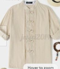 Photo 1 of Men's Chinese Style Linen Shirts Long Sleeve Stand Button Tops Vintage Blouse XL
