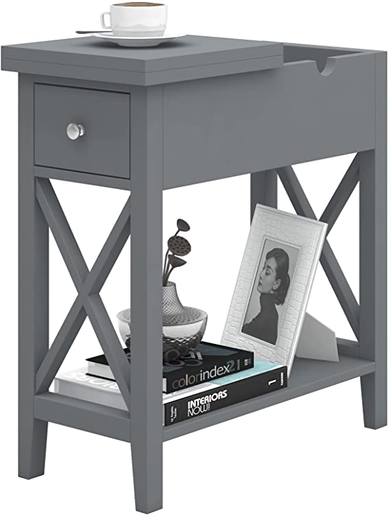 Photo 1 of ChooChoo Flip Top Open End Table, Narrow Side Table Slim End Table for Living Room Bedroom (Grey)
