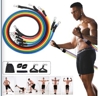 Photo 1 of 11 Pcs Fitness Resistance Bands Set Gym Workout Pull Rope Exercise Elastic Band Max Load 100lb
