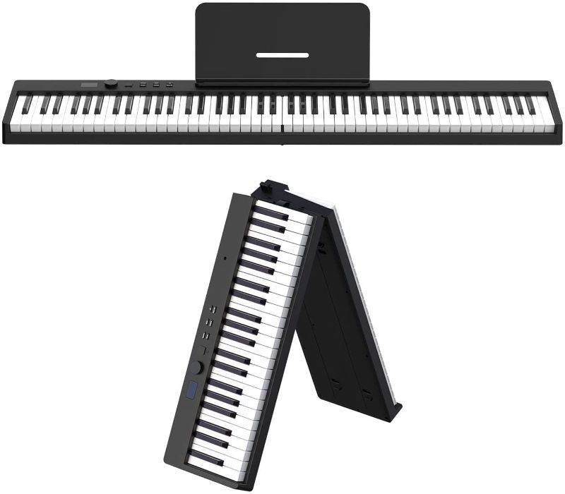 Photo 1 of KONIX 88 Keys Keyboard Piano with LCD Screen, Portable Foldable Digital Piano w/Teaching Modes, MIDI Function, Built in Speakers, Dual Power Supply, Drum Pad, Perfect for Beginners
