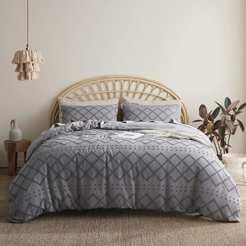 Photo 1 of Bedsure Duvet Cover King Size - King Duvet Cover Set, Boho King Bedding Set for All Seasons, 3 Pieces Embroidery Shabby Chic Home Bedding Duvet Covers (Grey, King, 104x90'')
