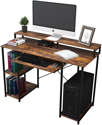 Photo 1 of TOPSKY Computer Desk with Storage Shelves/23.2” Keyboard Tray/Monitor Stand Study Table for Home Office(46.5x19 inch, Rustic Brown)
