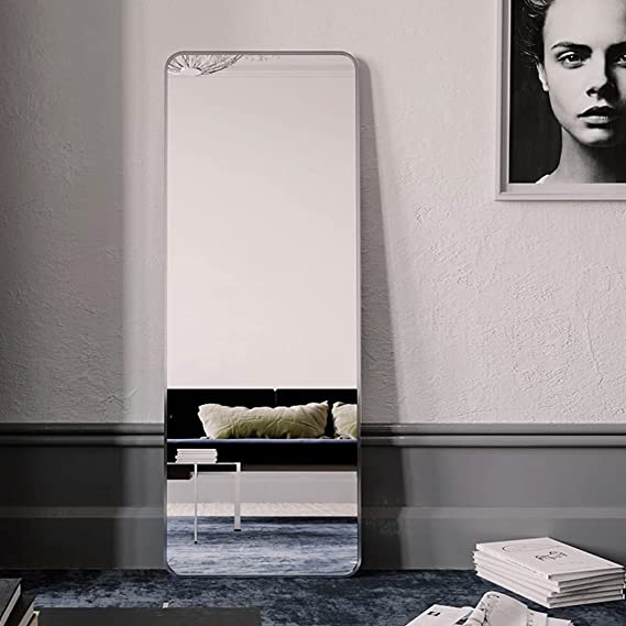 Photo 1 of BEAUTYPEAK Silver Full Length Mirror, Rounded Floor Mirror Standing Hanging or Leaning Against Wall Dressing Room Mirror Full Length, 60"x20"
