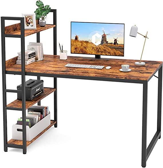 Photo 1 of CubiCubi Computer Desk 47 inch with Storage Shelves Study Writing Table for Home Office,Modern Simple Style, Rustic Brown
