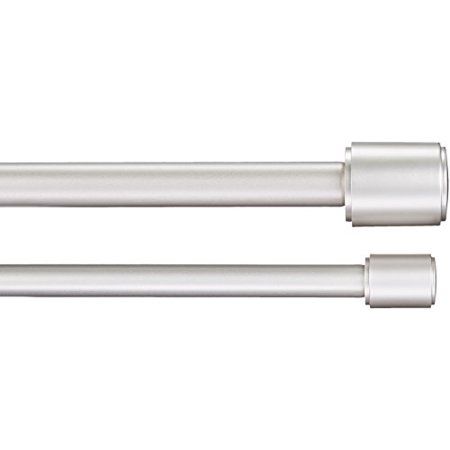 Photo 1 of Basics 1" Double Curtain Rod with Cap Finials - 72" to 144", Nickel

