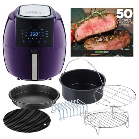 Photo 1 of GoWISE USA 5.8-Quarts 8-in-1 Air Fryer XL with 6-Pieces Accessories + 50 Recipes for Your Air Fryer Book (Plum)
