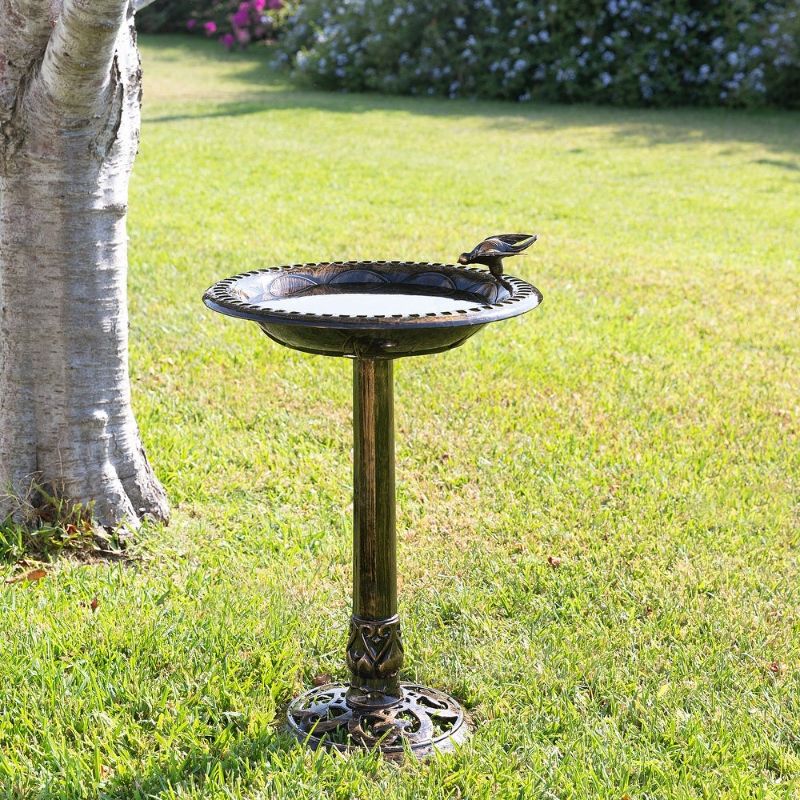 Photo 1 of Alpine Corporation 26-Inch Bronze Bird Bath with Bird Figurine
