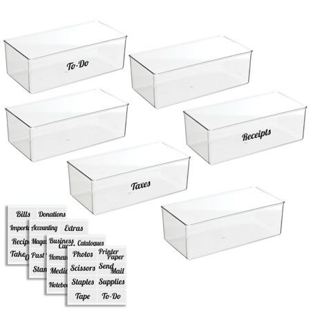 Photo 1 of MDesign Plastic Stackable Home Office Supplies Storage Organizer Box with Handles - for Note Pads Gel Pens Staples Dry Erase Markers Tape - 4 Hi
