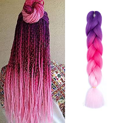 Photo 1 of Forevery Colorful Braiding Hair 24 Inch Rainbow Braiding Hair 3 Pcs Soft Jumbo Braids Kanekalon Braiding Hair Jumbo Braiding Hair Pink Braiding Hair Easy To Braid (3 pcs, Dark Purple-Magenta-Pink)
