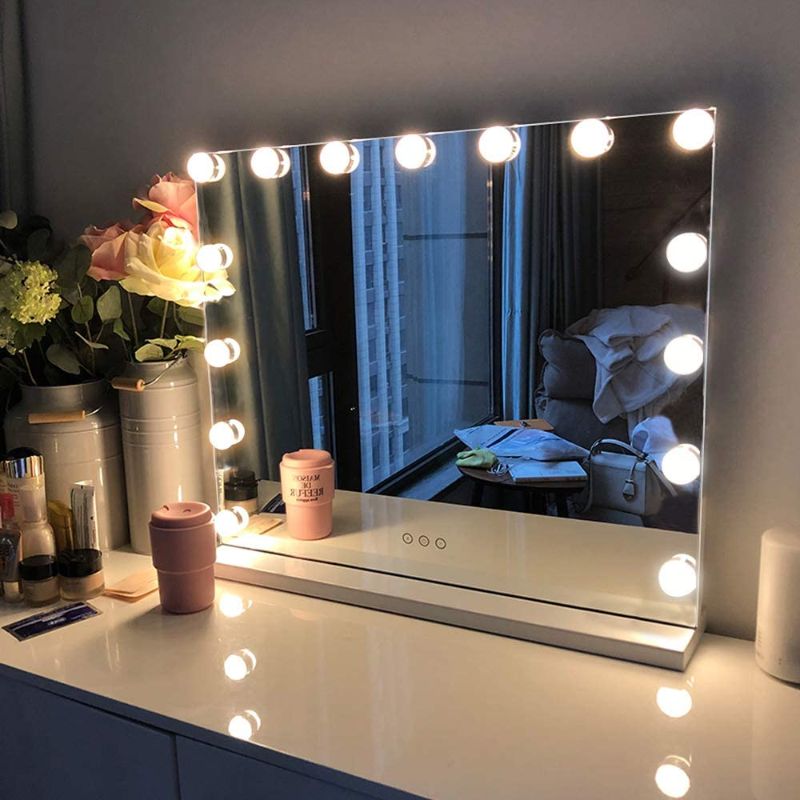 Photo 1 of FENCHILIN Vanity Mirror with Lights, Hollywood Lighted Makeup Mirror with 15 Dimmable LED Bulbs for Dressing Room & Bedroom, Tabletop or Wall-Mounted, Slim Metal Frame Design, White 24"x 32"