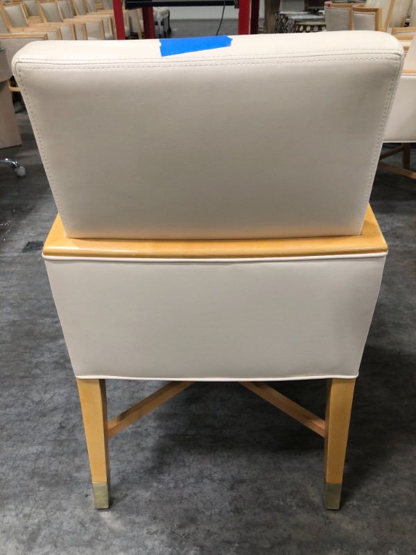 Photo 1 of Creme Leather Birch Wooden Trim Chair  Gold Trimming Approx Feet 36 Inches Tall